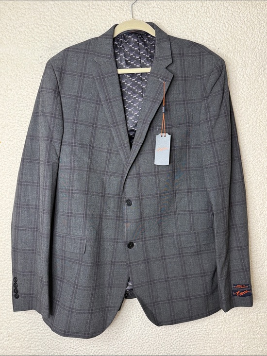 Egara Other - NWT Egara Plaid Suit Jacket Dark Gray 46 XL Skinny Fit